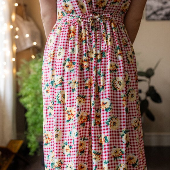 Vintage Gingham Sunflower Sundress - Picture 2 of 3